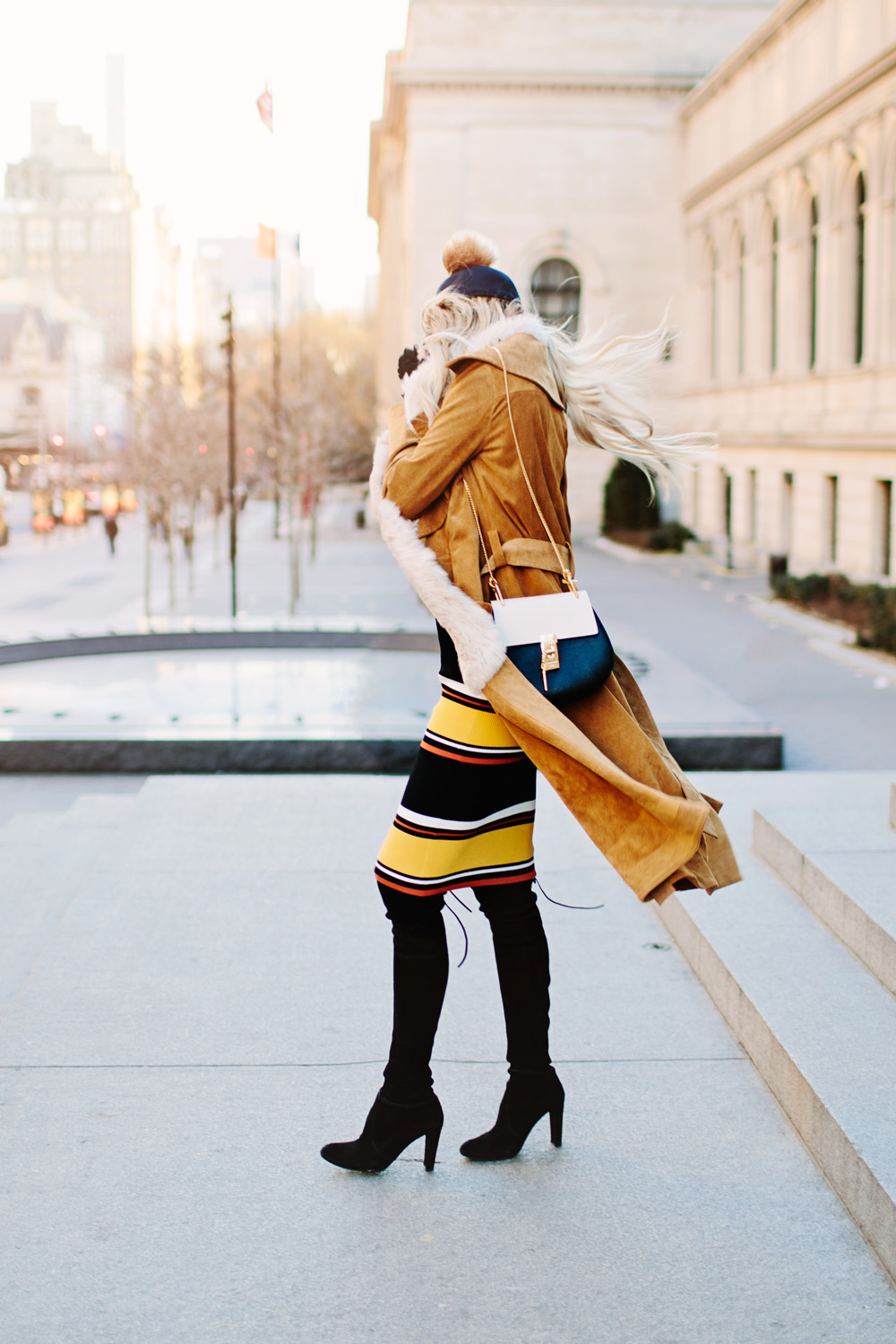 Stripe NYFW Pencil Dress Suede Trench Coat Dash of Darling