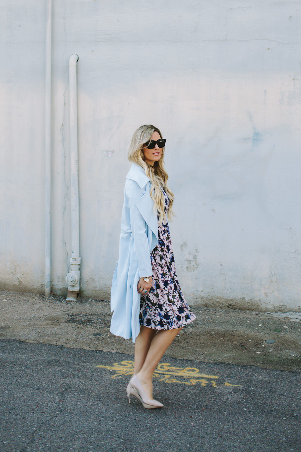 pastel, baby blue, trench coat, spring outfit