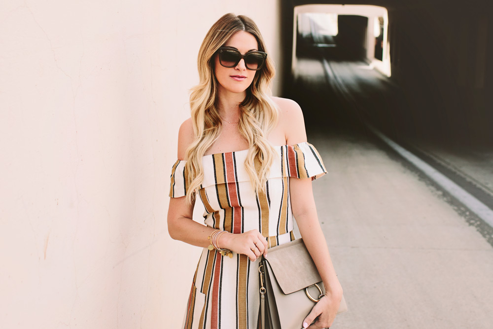 caitlin lindquist dash of darling street style off shoulder stripe dress