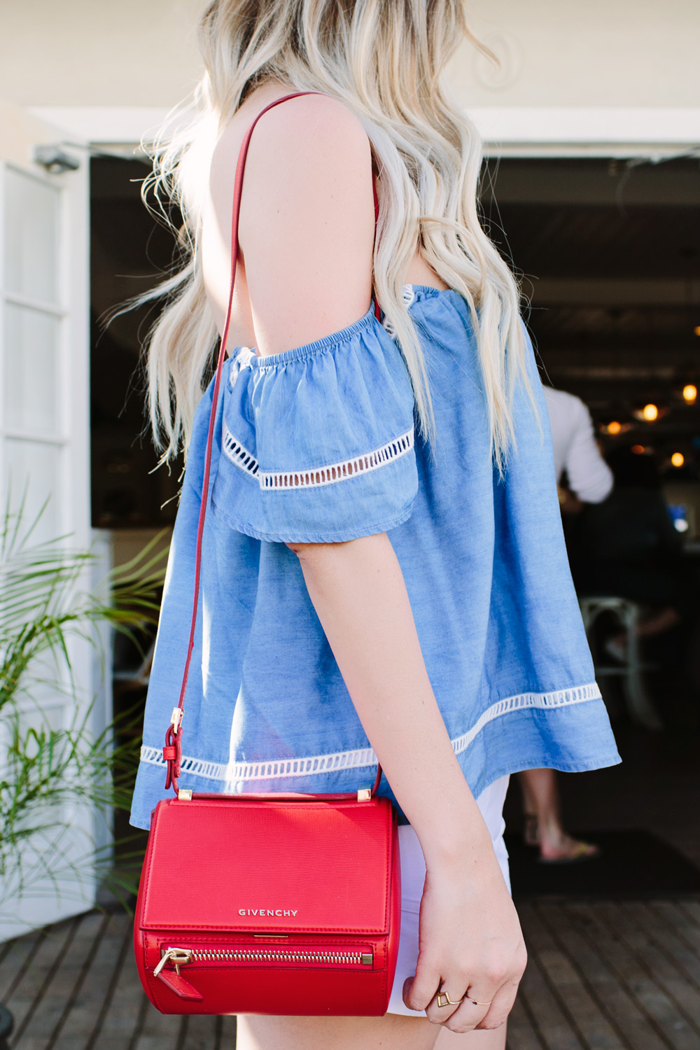 Life's a Beach Lovers and Friends Off Shoulder Denim Chambray Top