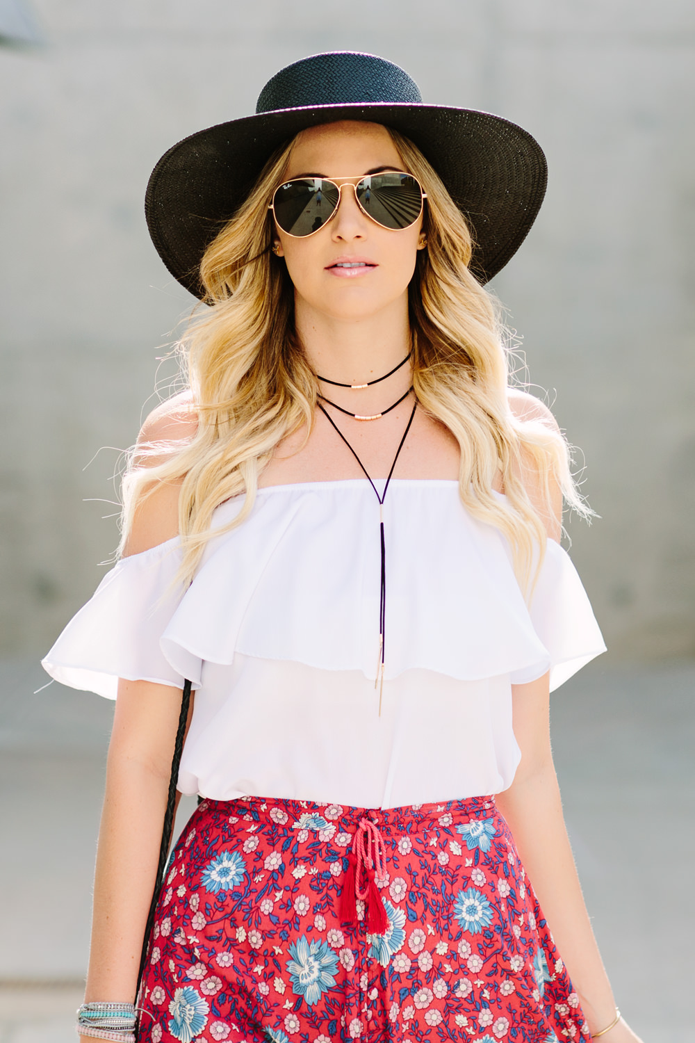 Dash of Darling wears a Spell Designs bohemian maxi skirt with a Show Me Your Mumu Off Shoulder top.