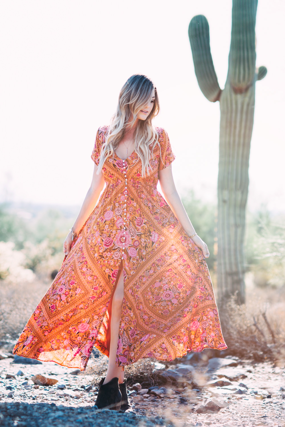 Desert Bohemian Vintage Floral Summer Maxi Dress