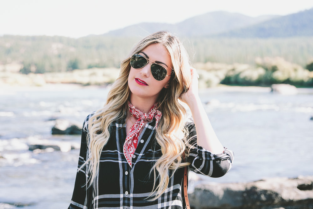 Dash of Darling styles three Fall trends with Stein Mart, from plaid to olive green to high-low hems while traveling in Montana.