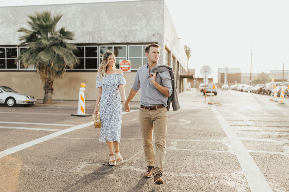 Caitlin Lindquist of the Arizona fashion blog Dash of Darling and her husband Ben share couples date night outfits.