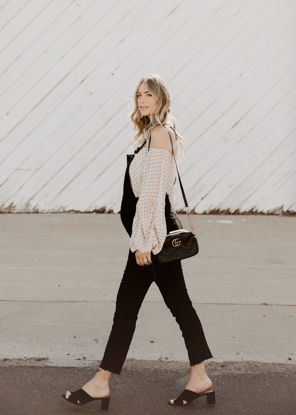 Dash of Darling | Black Overalls and Off-the-Shoulder Top