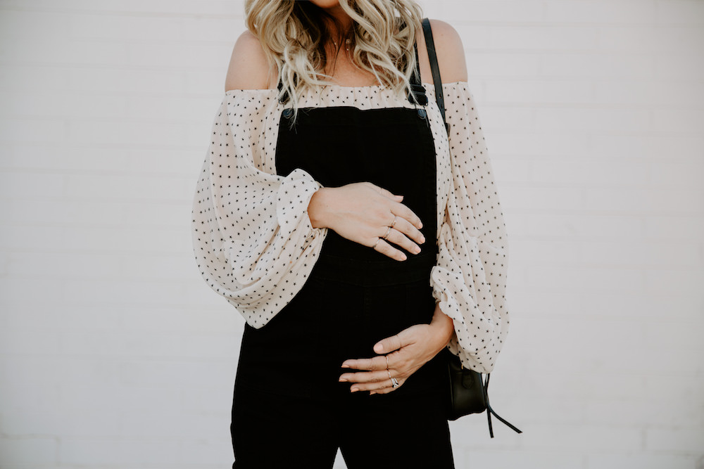 Dash of Darling | Black Overalls and Off-the-Shoulder Top