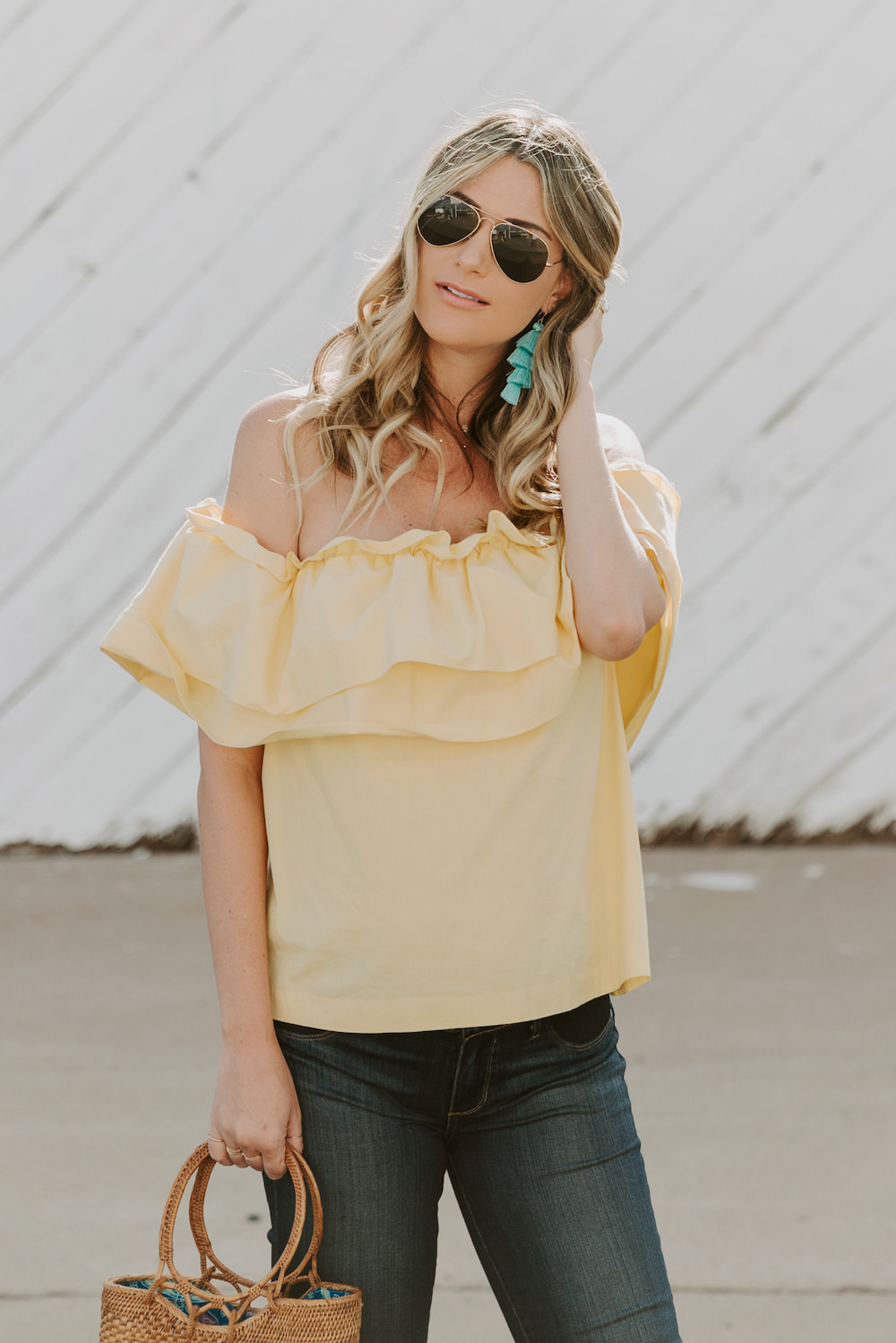 Bump Style | Maternity jeans with an off shoulder top