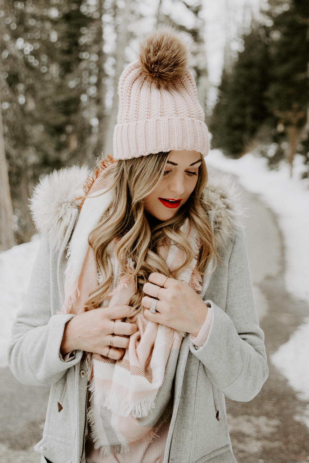 Dash of Darling | Winter Pink Scarf and Pom Beanie Hat
